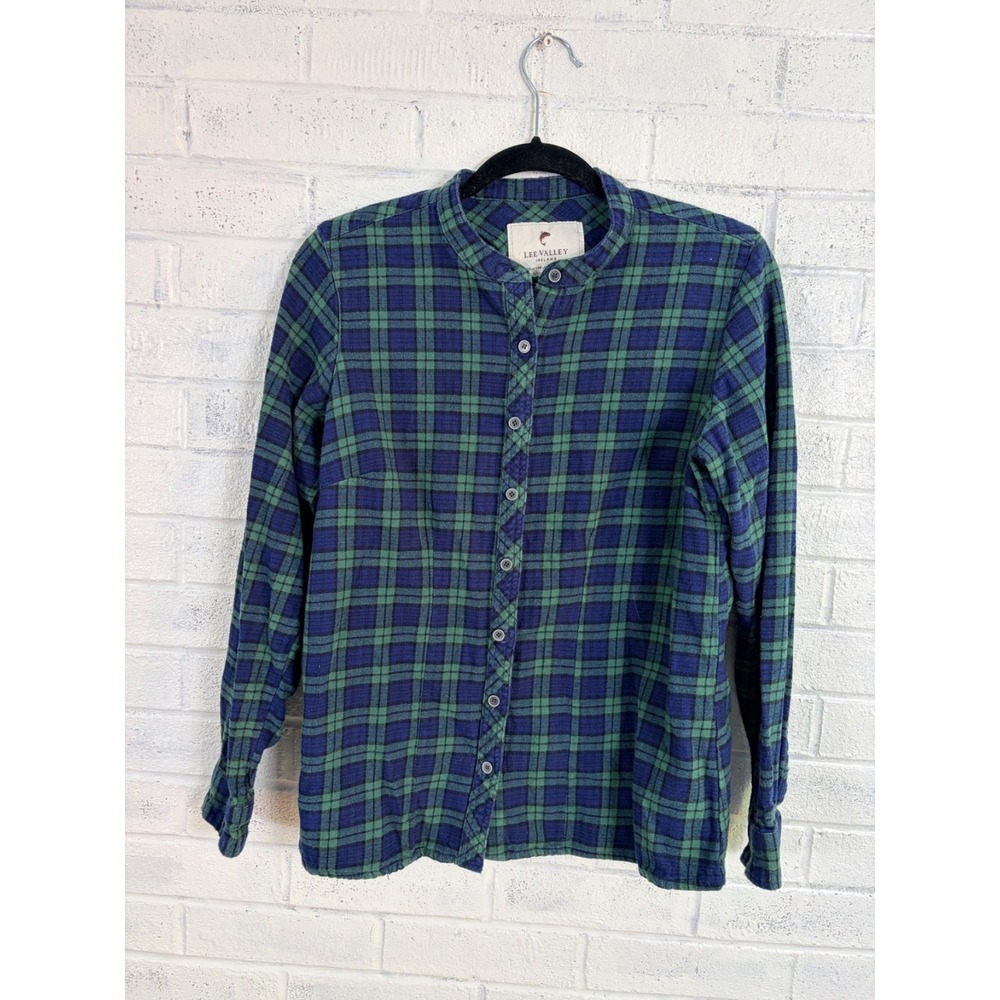 Lee Valley Ireland Flannel Shirt Womens M Cotton Green Blue Plaid Button Front